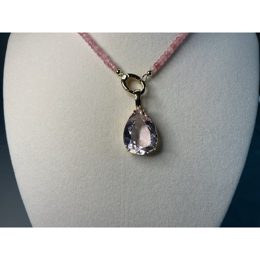 Freida Rothman Vault Pink Pear Crystal Pendant Gold Tone NWOT N
